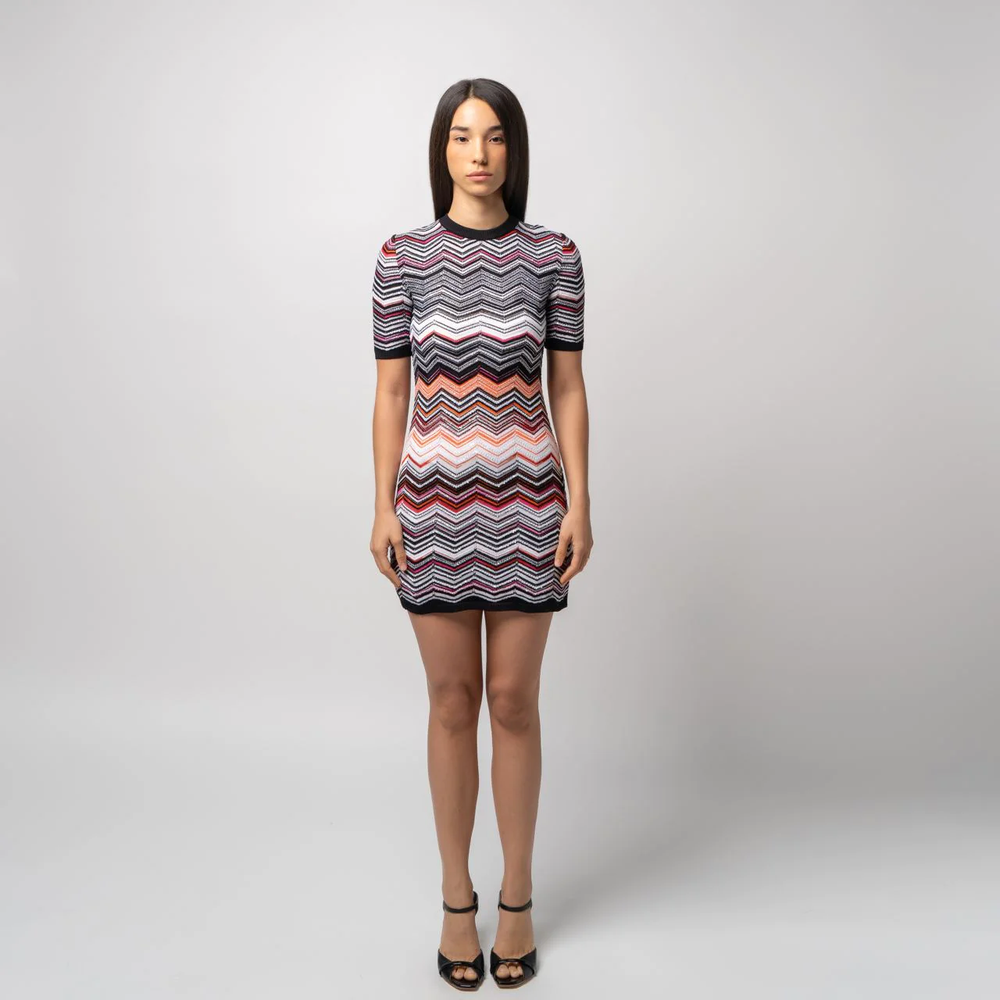 Missoni Viscose Chevron with Sequins Mini Dress Pink Multicolor