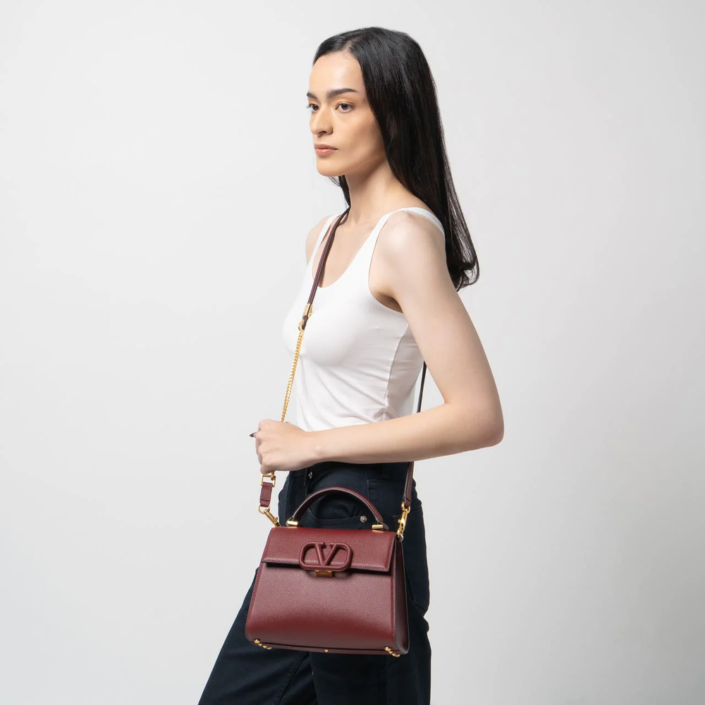 Small VSLING Grainy Calfskin Handbag Cordovan