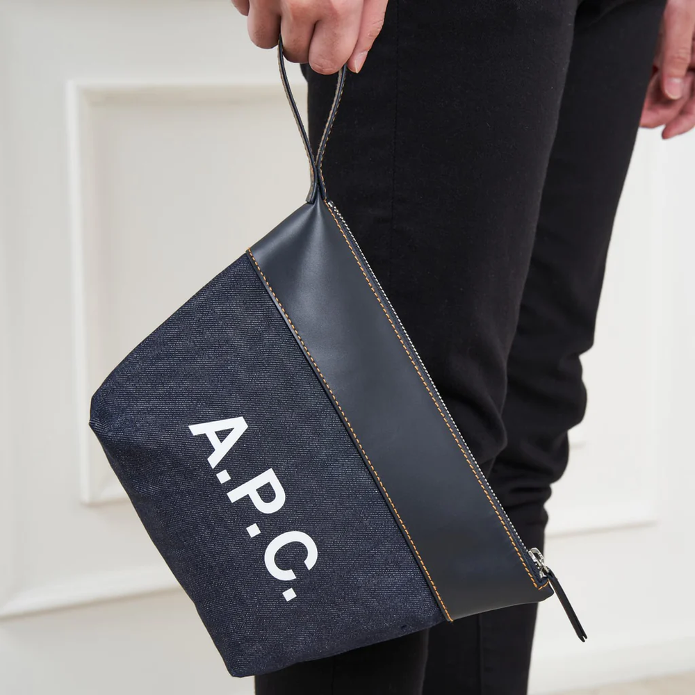 Axelle Logo Pouch Bag Canvas Leather Navy Black