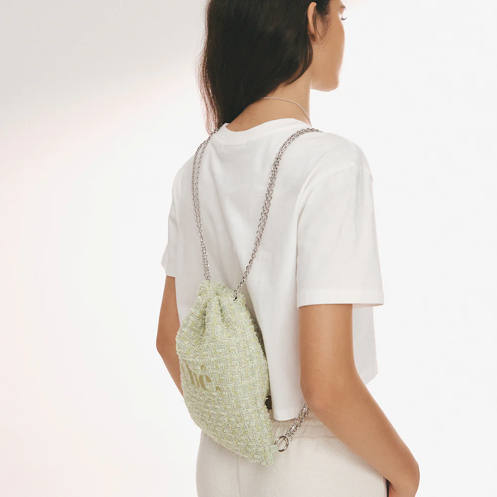Bébé (Noirnine) Tweed Chain String Bag Green