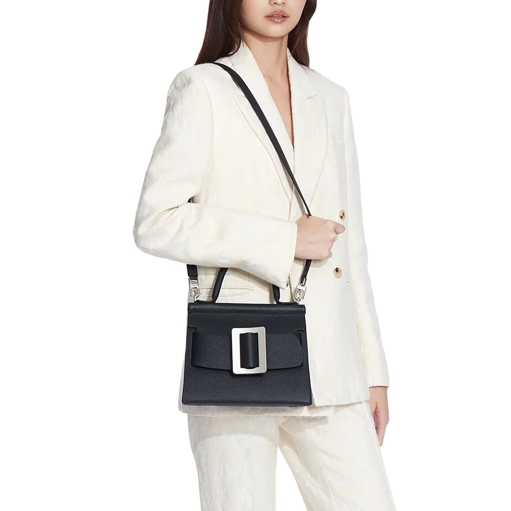 Boyy Karl 24 Silver Metal Buckle Epsom Leather Handbag Midnight