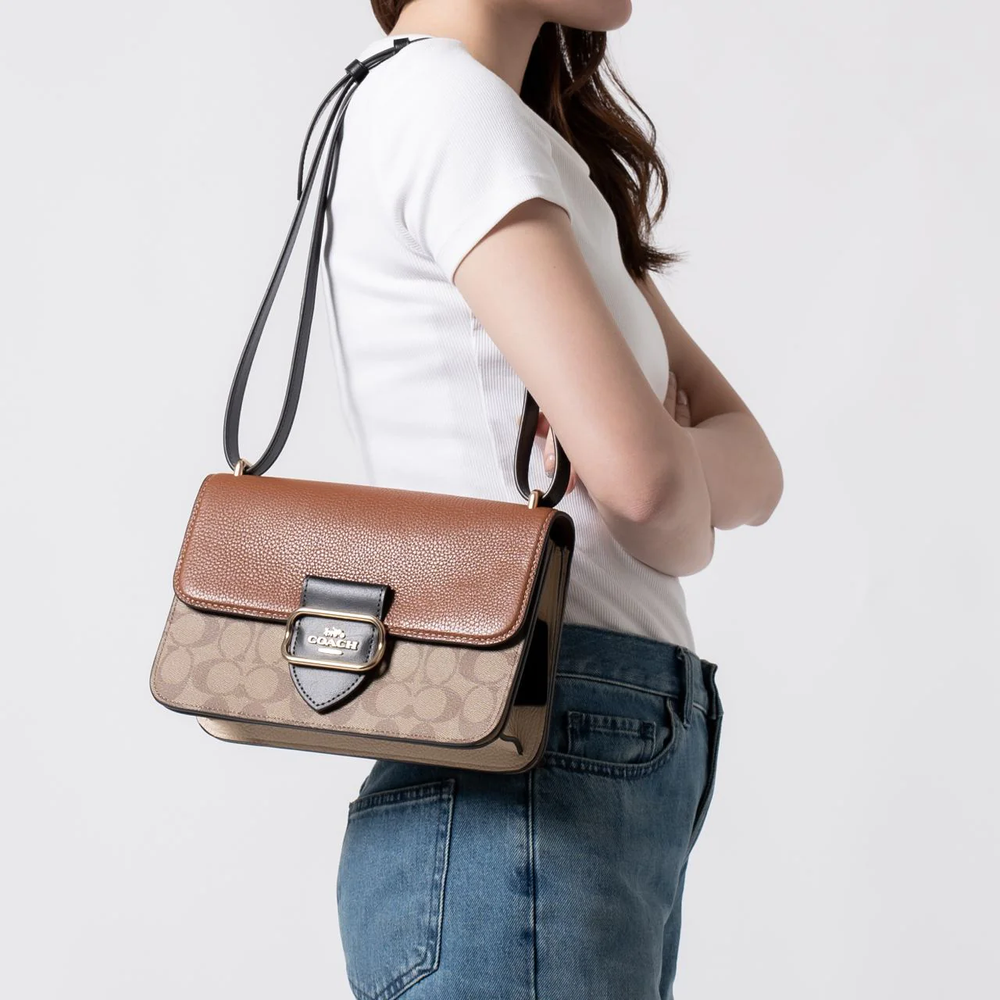 Coach Large Morgan Crossbody Colorblock Signature Canvas Khaki Multi