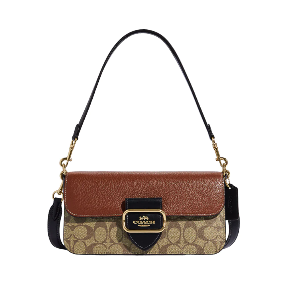 Coach Morgan Shoulder Bag Colorblock Signature Khaki Multi