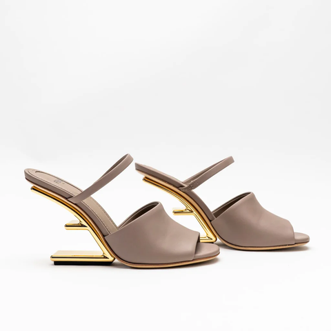 Fendi First Wide Band Strap Sandals Heels 85mm Dove Grey
