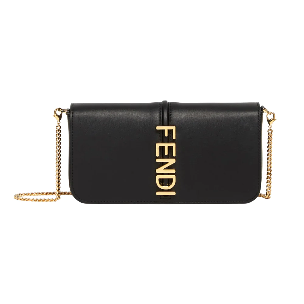 Fendi Vertical F’graphy Wallet on Chain Leather Black