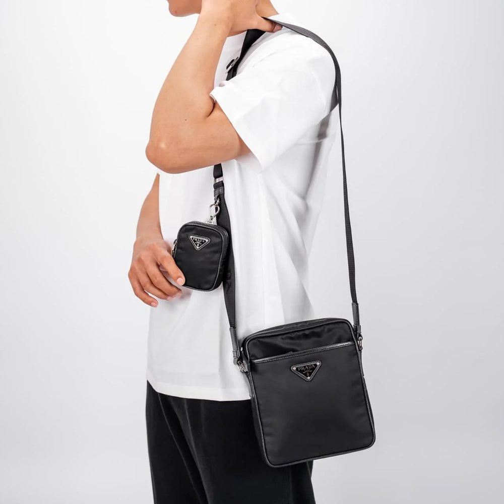 Prada Triangle Logo Messenger Bag Black
