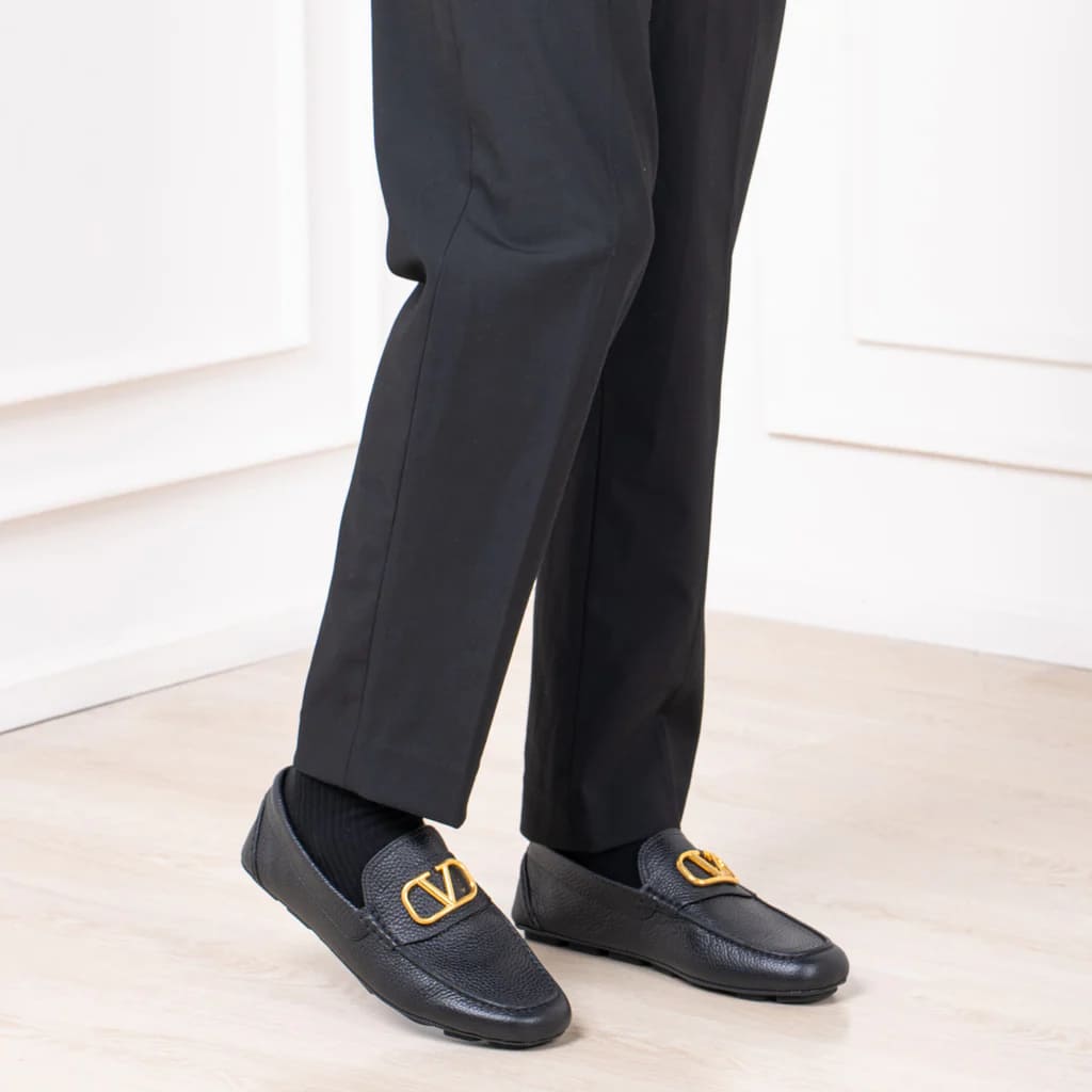 Valentino Garavani VLogo Loafers Calfskin Leather Black Ghw