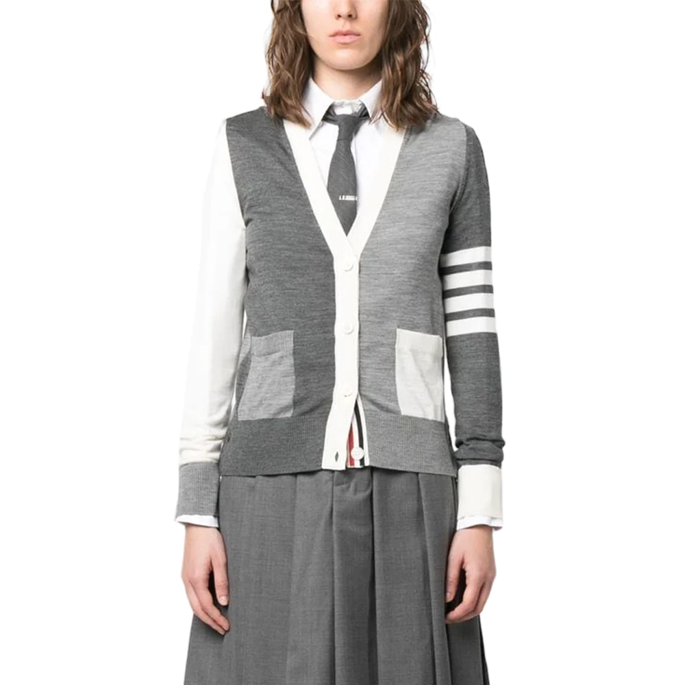 Fun-Mix 4 Bar Relaxed V-Neck Cardigan Tonal Grey