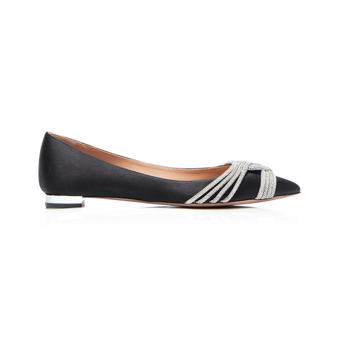 Aquazzura Gatsby Ballet Shoes Satin Leather Black