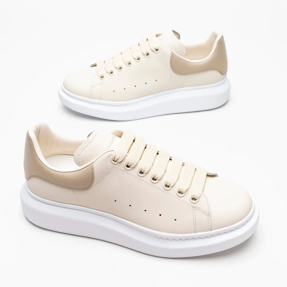 Alexander McQueen Oversized Low Top Sneakers Calfskin Leather Beige White 