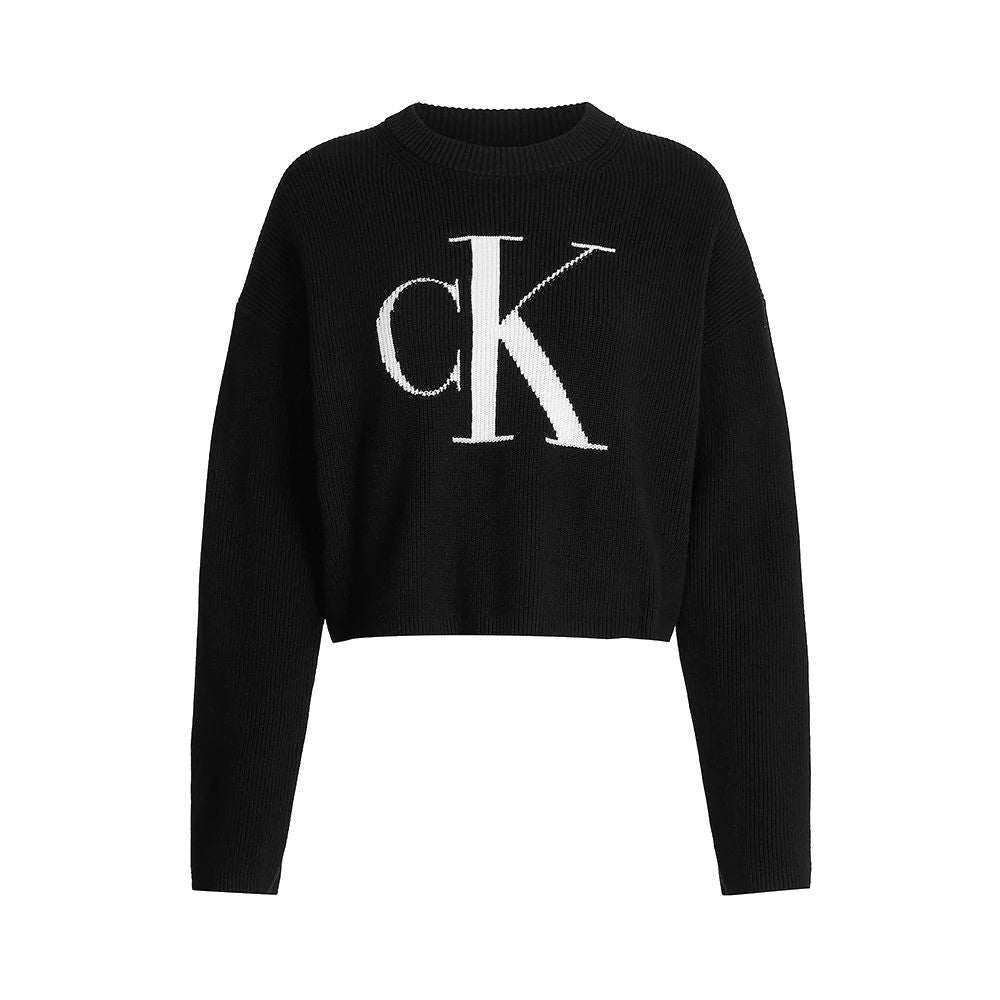 Calvin Klein Logo Embroidered Relaxed Organic Cotton Jumper Black