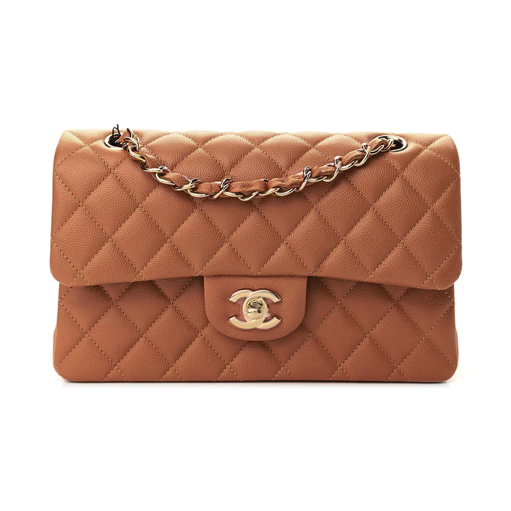 Chanel Small Classic Handbag Brown Caviar Ghw 