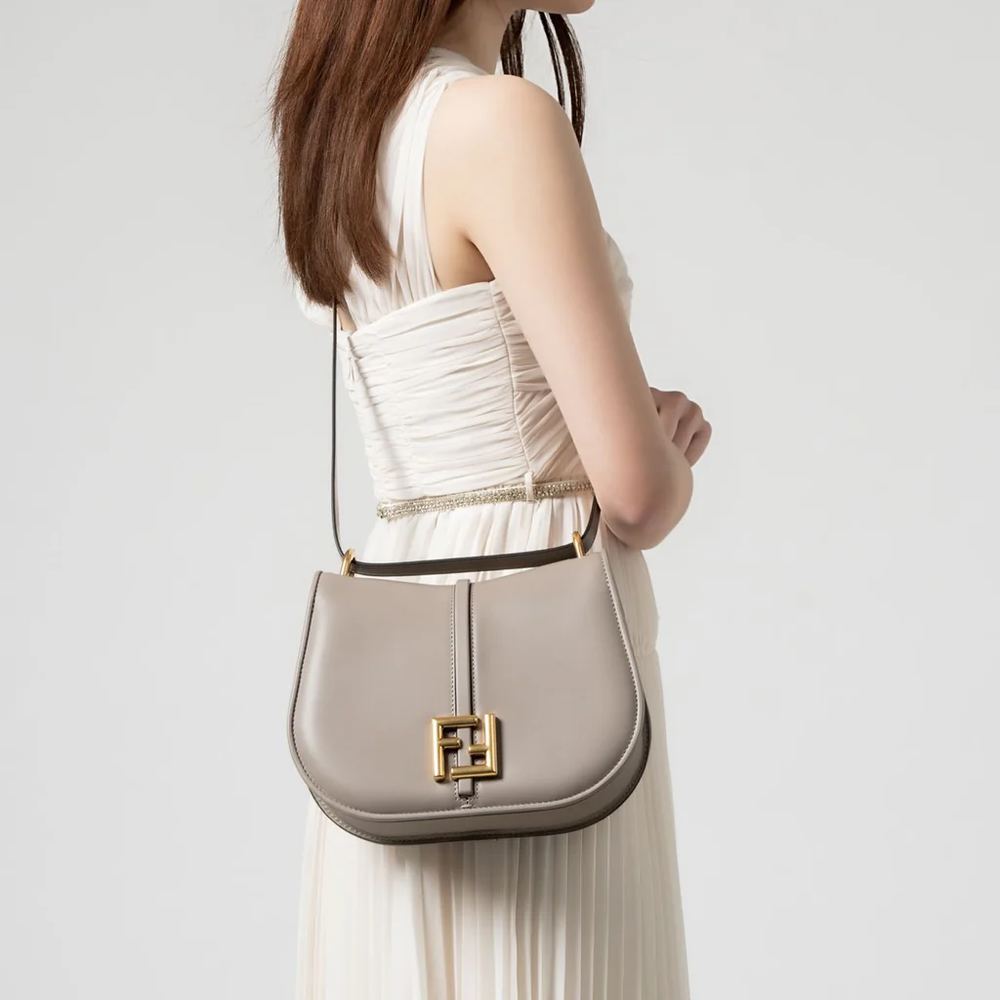 C'mon Small Smooth Full Grain Leather Shoulder Bag Dove Gray Ghw