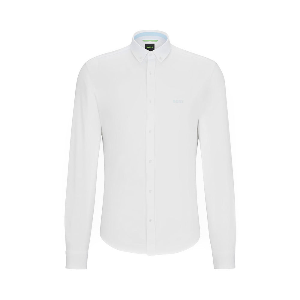 Hugo Boss Biado R Reguler Fit Cotton Pique Jersey Shirt White Blue