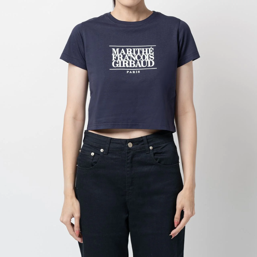 Marithé François Girbaud W Classic Logo Crop T-Shirt Navy