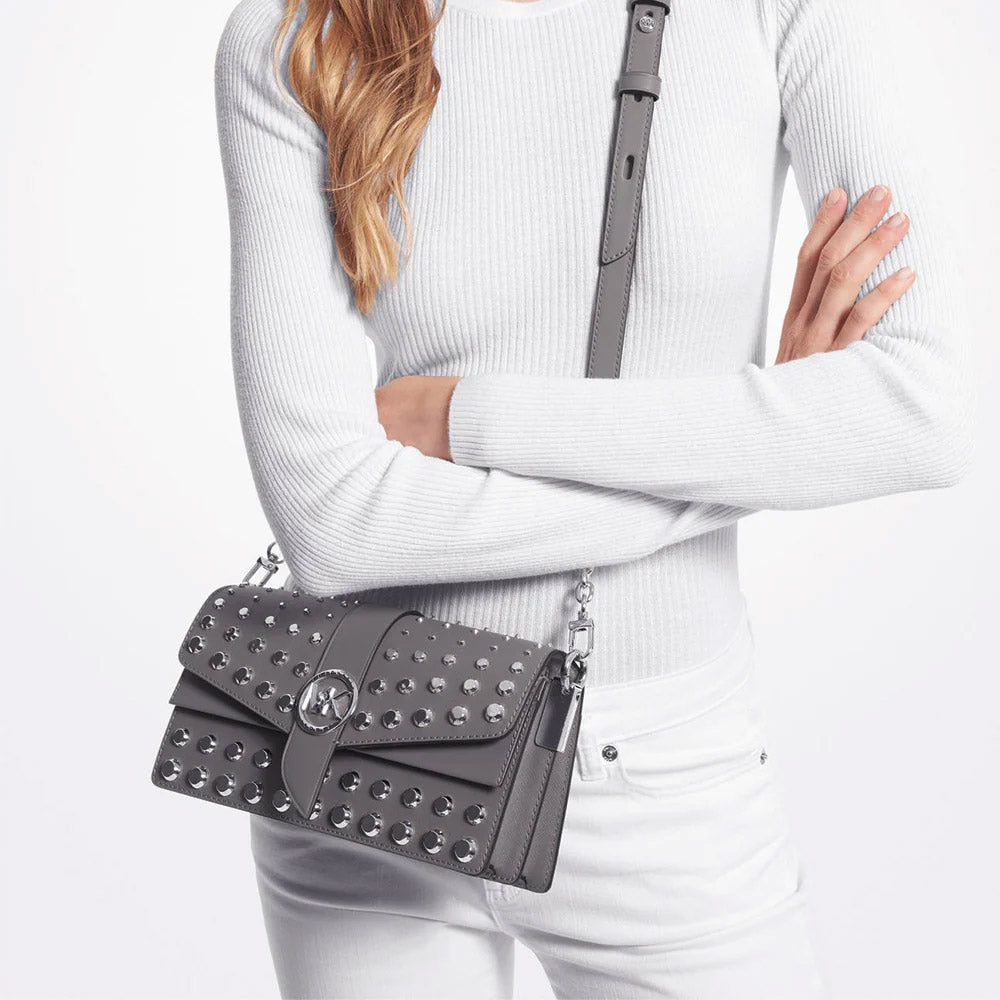 Michael Kors Greenwich Medium Studded Saffiano Leather Shoulder Bag