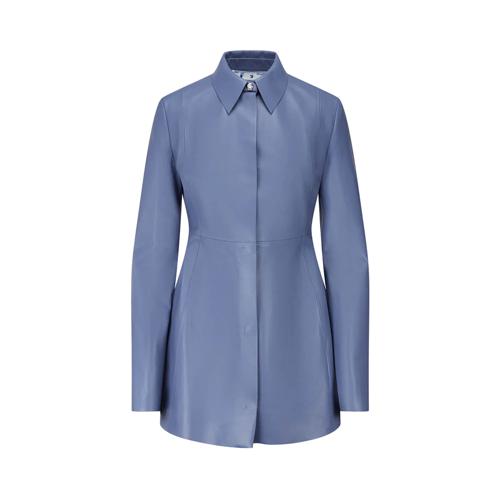 Off-White Collared Leather Shirt Medium Grey Woman 