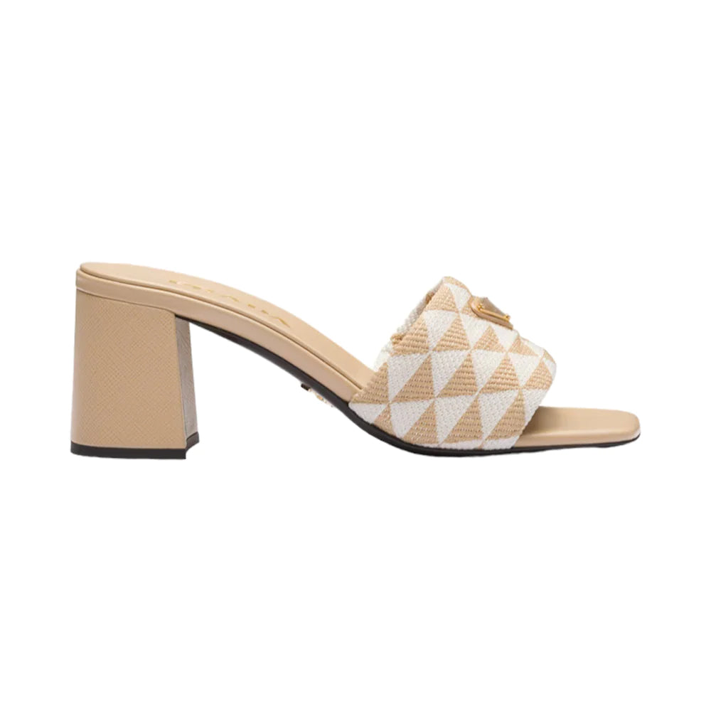 Prada Embroidered Fabric Sandals Heels 65mm Nude/Beige 