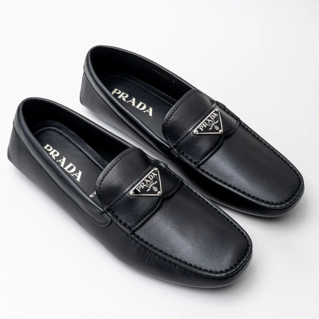 Prada Triangle Logo Loafers Calfskin Leather Black Shw