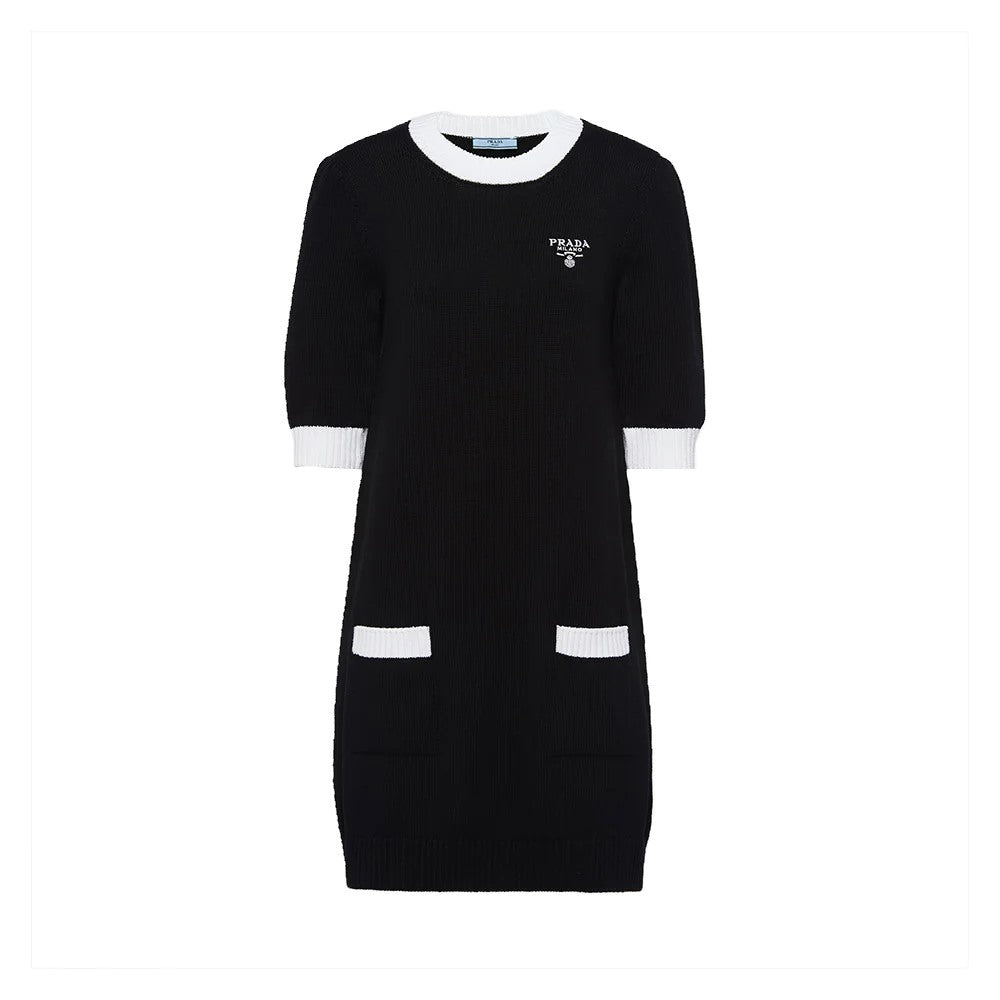 Prada Two Tone Knitted Midi Dress Black White | Voila.id
