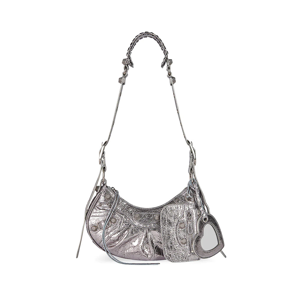 Balenciaga Le Cagole XS Shoulder Bag Metallized Leather Silver Shw