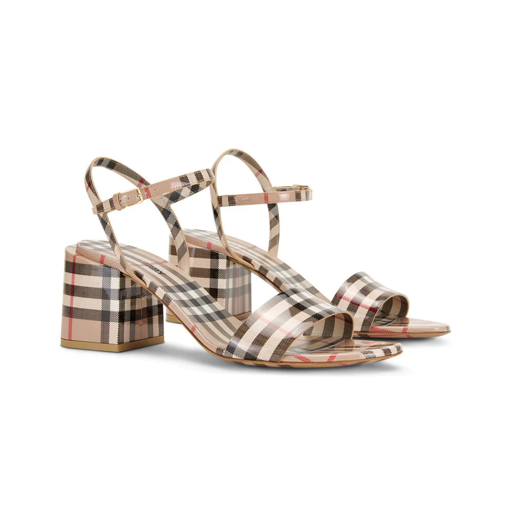 Burberry Vintage Check Patent Leather Sandals Archive Beige 