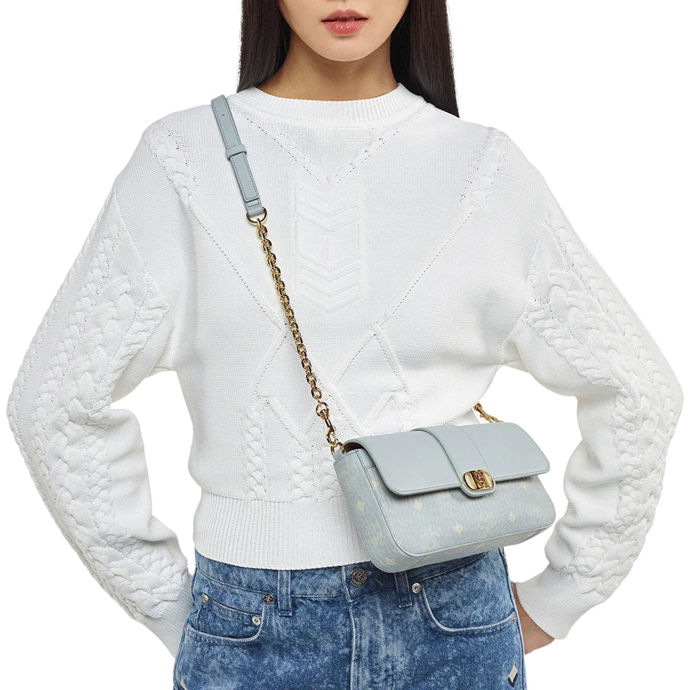 MCM Mode Travia Visetos Leather Mix Small Chain Bag Grey
