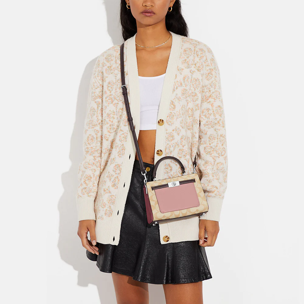 Mini Lane Top Handle Signature Light Khaki Pink Multi