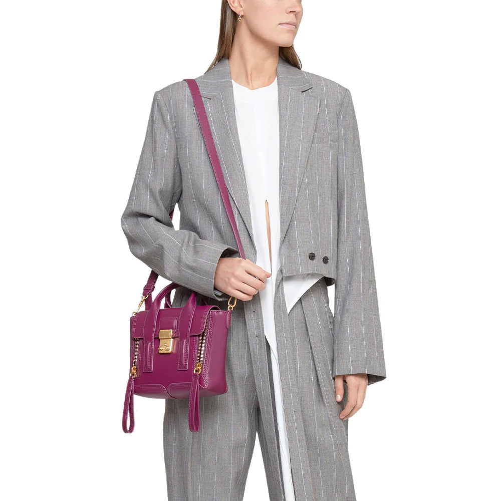 3.1 Phillip Lim Mini Pashli Satchel Bag Shiny Calfskin Leather Sangria Ghw
