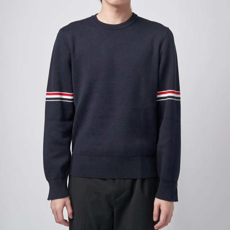 Thom Browne Milano Stitch Stripe Armbands Pullover Navy