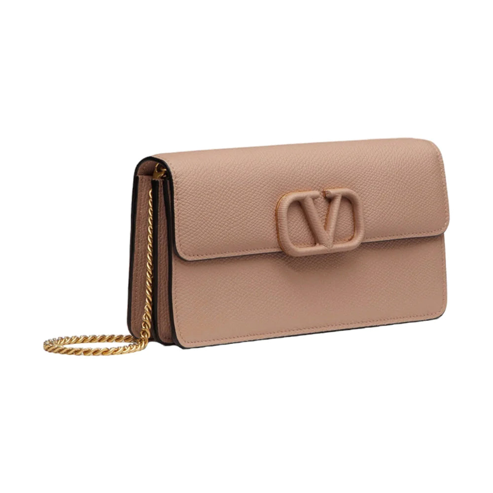 Valentino Garavani VSLING Wallet On Chain Leather Rose Canelle