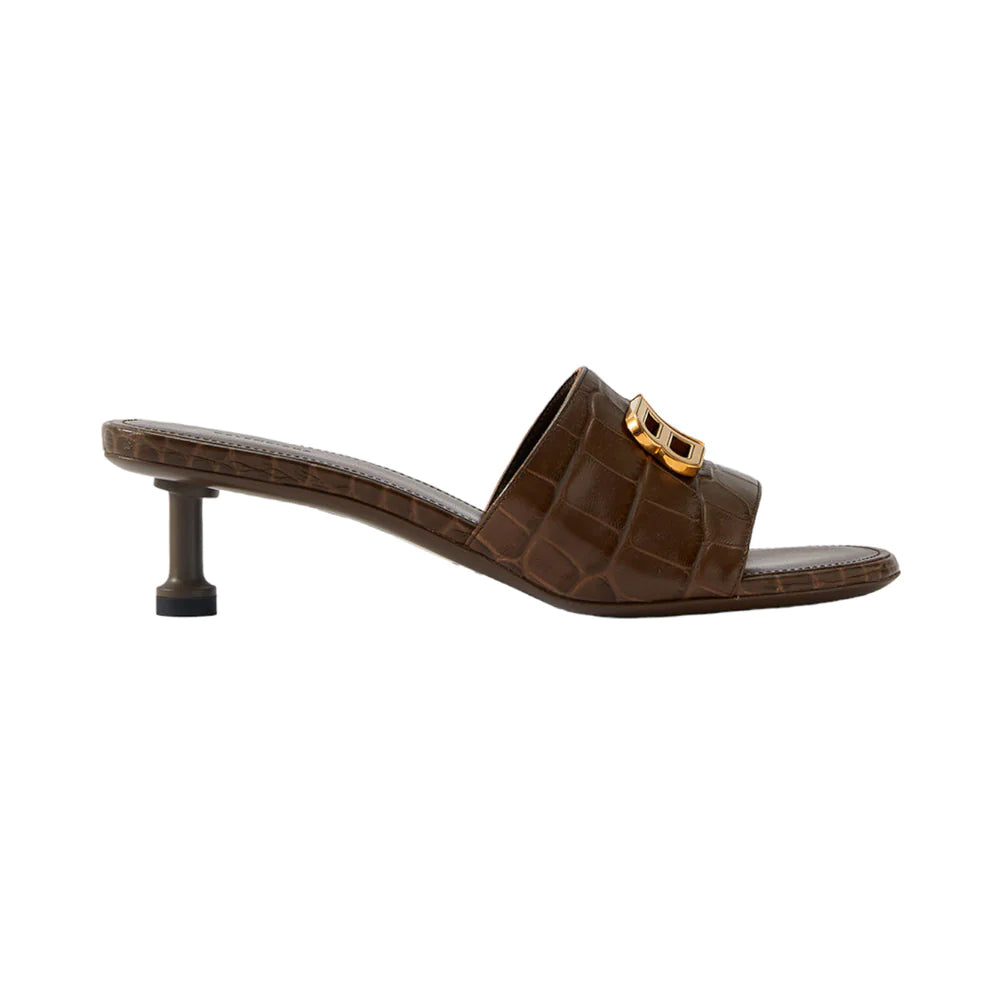 Balenciaga Groupie Sandals Heeled Croco Embossed Nacre Gold