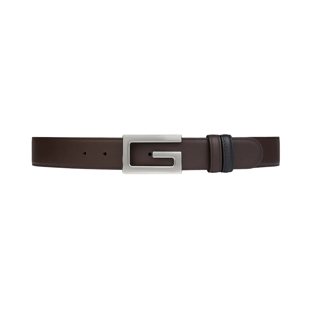 Gucci Square G Silver Buckle Reversible Belt Black/Brown