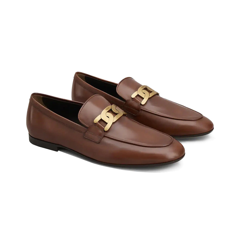 Tod's Chain Accessory Smooth Leather Kate Loafers Brown
