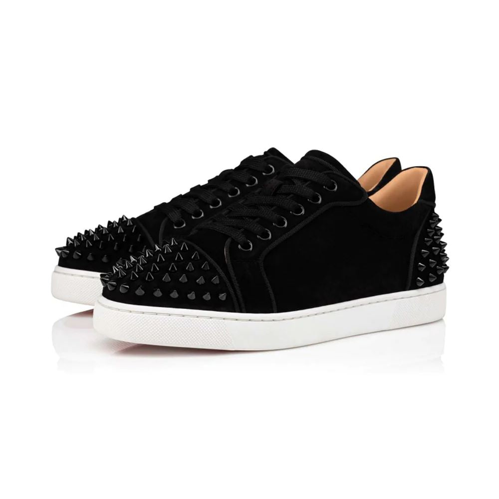 Christian Louboutin Vieira 2 Low Top Sneakers Velours and Spikes Black 