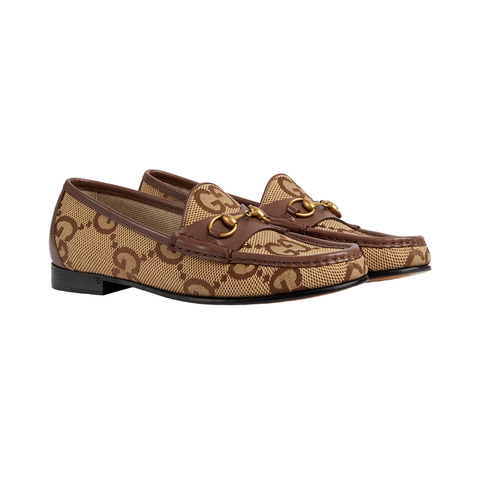Gucci Maxi GG Loafers Canvas Leather Camel Ebony