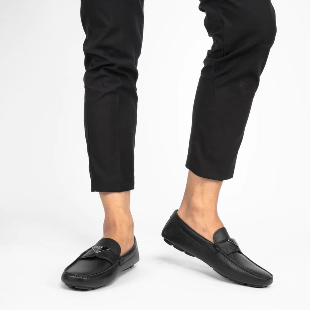 Prada Triangle Logo Loafers Calfskin Leather Black Shw