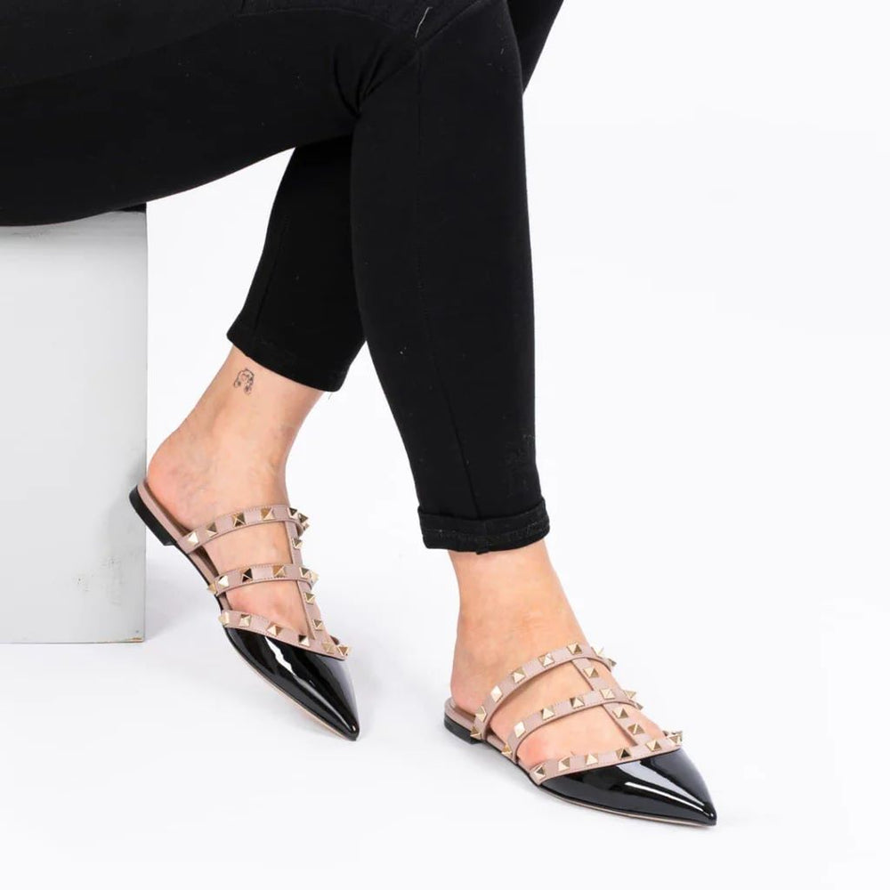 Rockstud Patent-Leather Mules Black Poudre