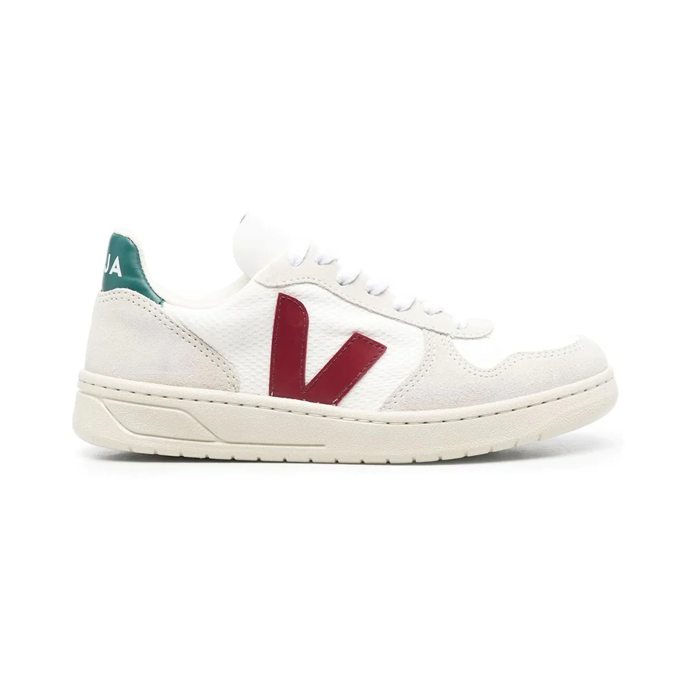 V-10 Mesh and Suede Leather Sneakers White Maroon Men