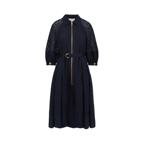 Phillip Lim Broderie Anglaise Zip-Front Shirt Mini Dress Midnight