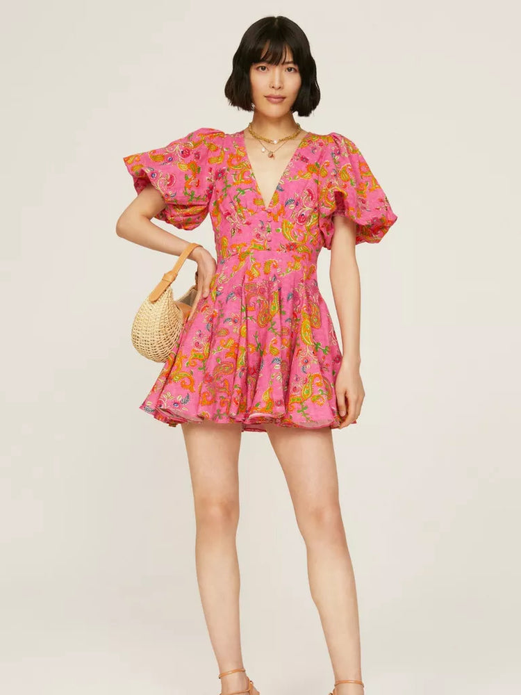 Mini Dress dengan Lengan Puff
