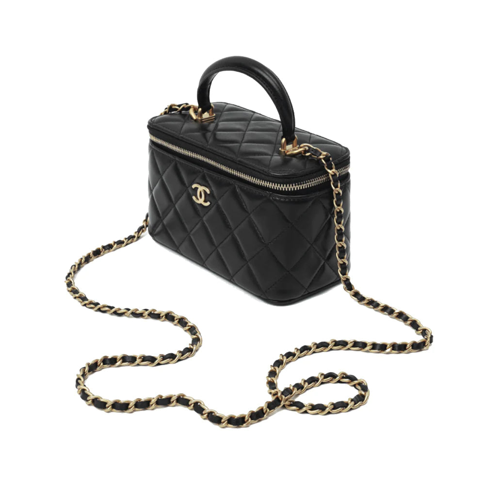 Chanel Vanity Lambskin Chain Top Handle Bag Black Ghw