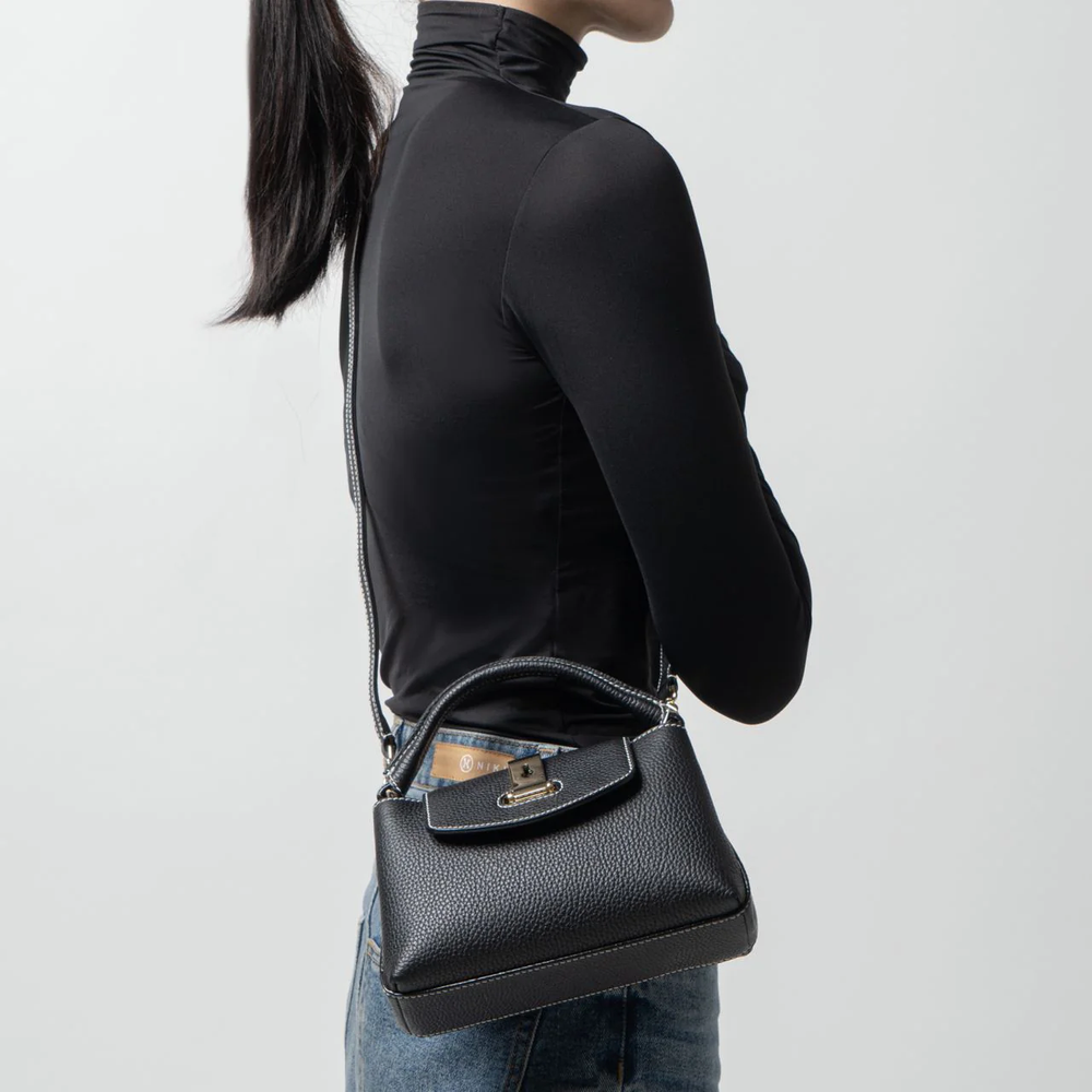 Layka XS Leather Top Handle Bag Light Black Ghw