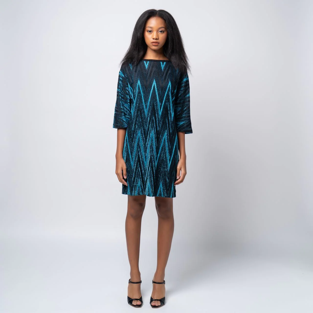Missoni Metallic Crochet-Knit Mini Dress Turquoise