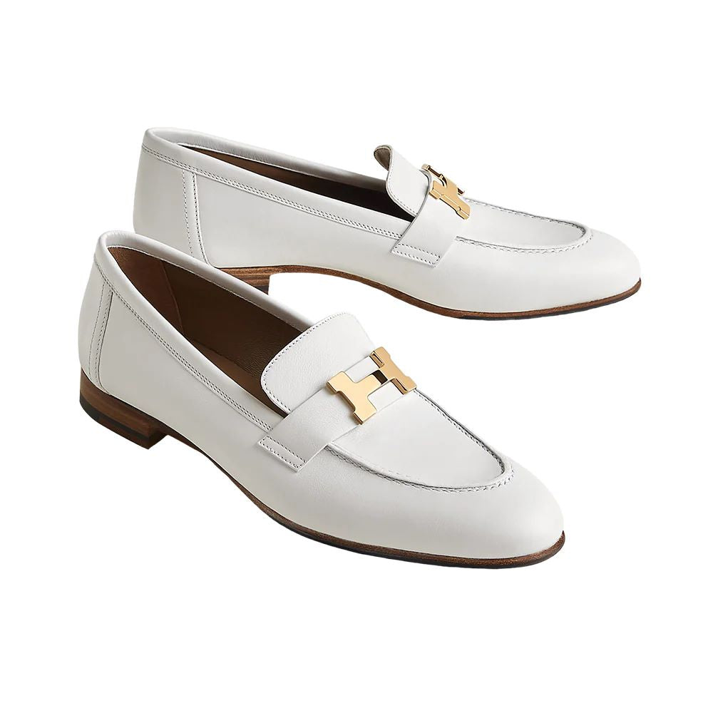 Hermes Paris Calfskin Leather Loafers Blanc Ghw | Voila.id