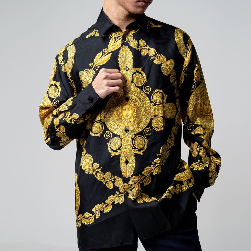 Versace Maschera Barocco Silk Shirt Black Gold