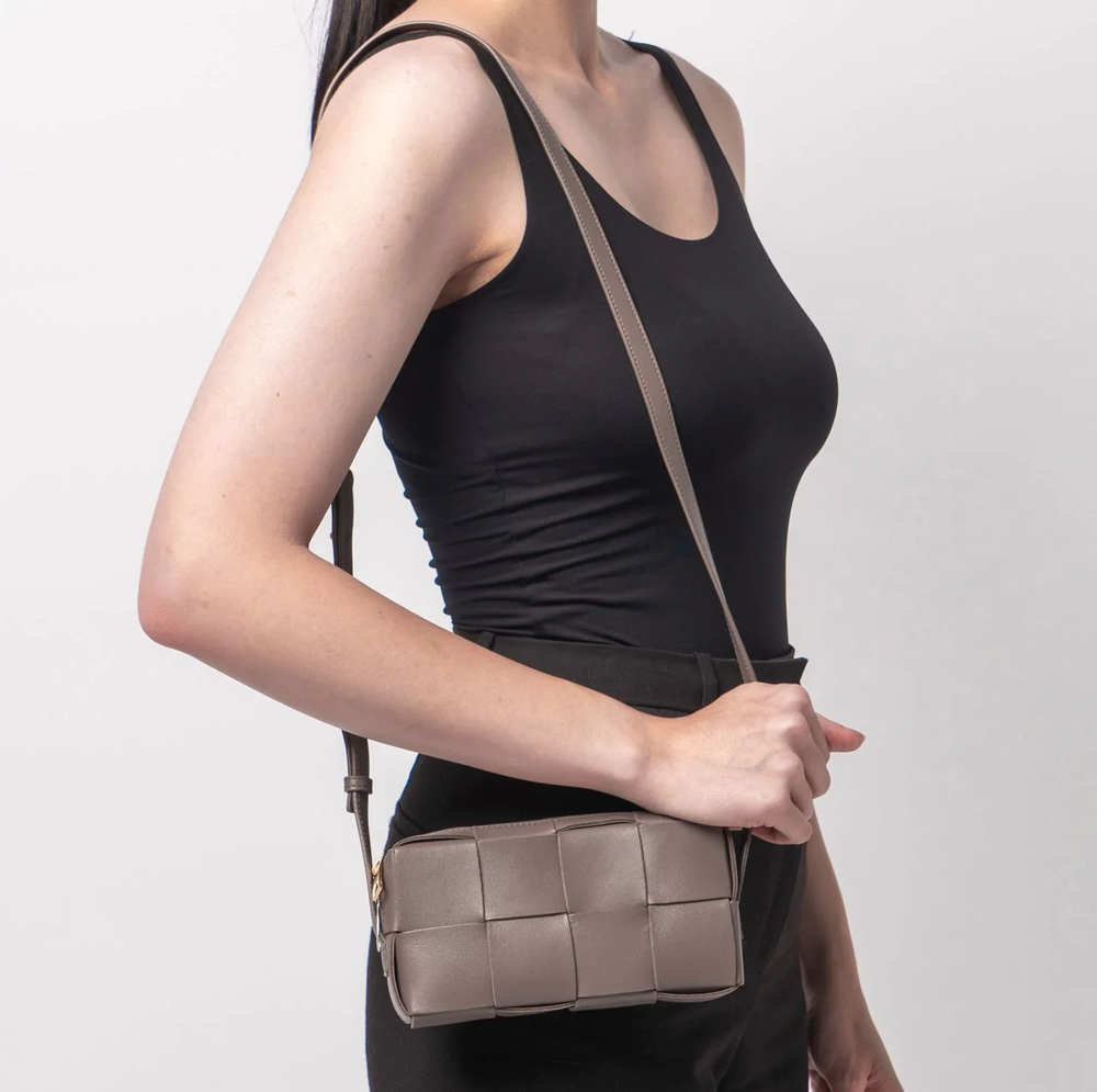 Bottega Veneta Mini Cassette Crossbody Bag Taupe Grey Ghw