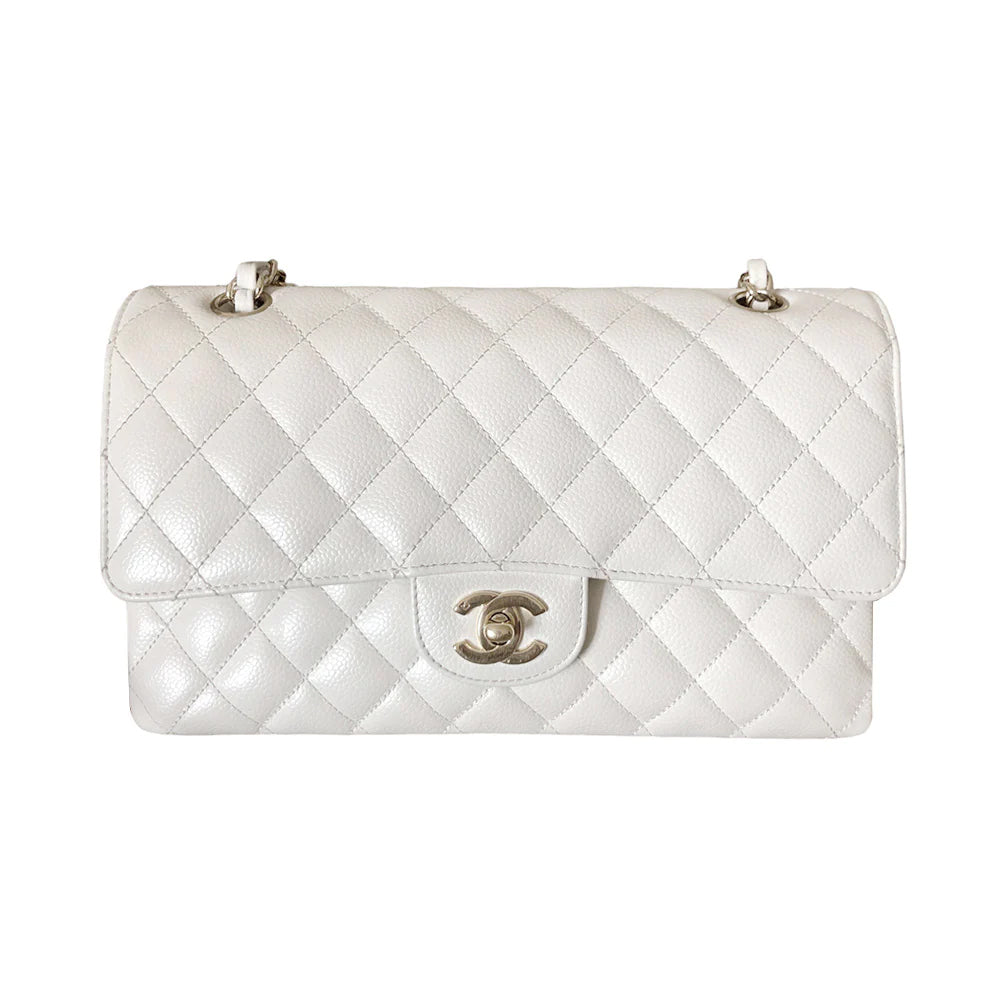 Chanel Medium Classic Handbag White Caviar Lghw
