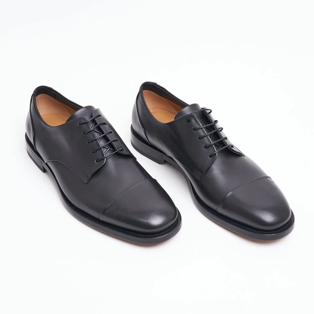 Gancio Outline Perforated Derby Shoes Calfskin Leather Black 