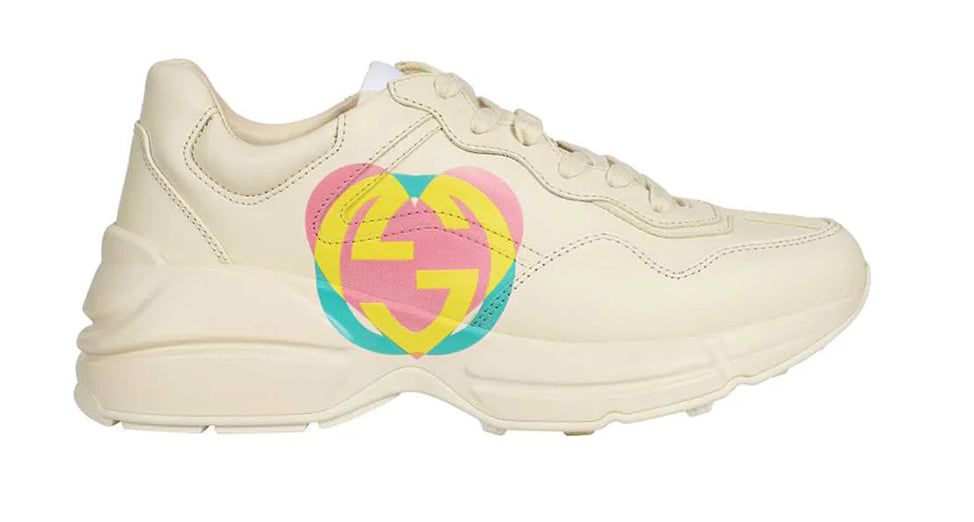 Gucci Rhyton Heart Leather Sneakers Ivory Women 